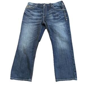 Ariat Mens Size 42x30 Jeans M4 Low Rise Stretch Relaxed Adkins Boot Cut Blue